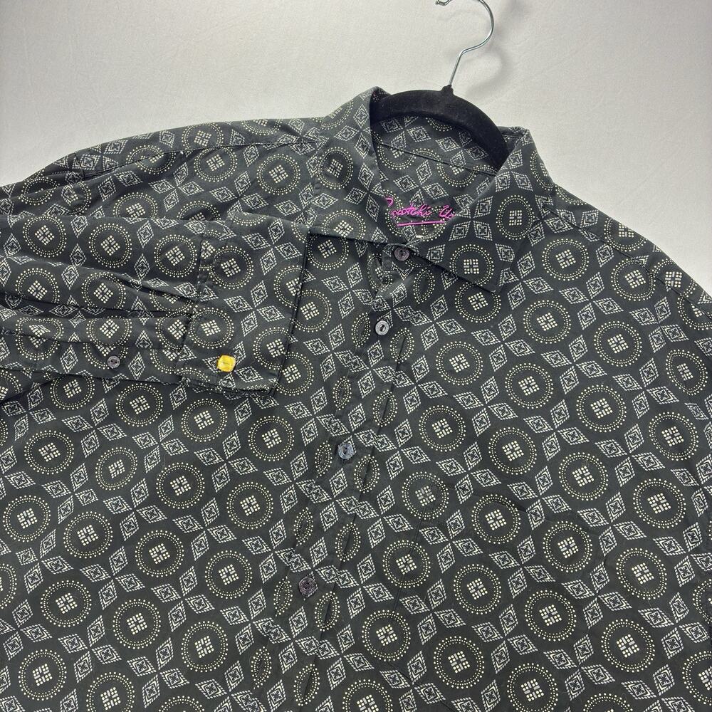 Bugatchi Uomo Mens XL Black Geometric Long Sleeve Button Up Cotton Shirt